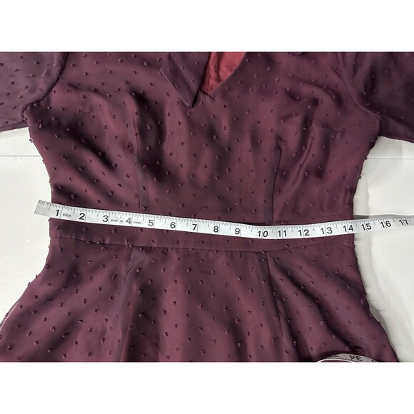 Modcloth Apogee of Elegance Swiss Dot Chiffon Burgundy Fit Flare Dress 6 AQ3513f - Picture 12 of 16
